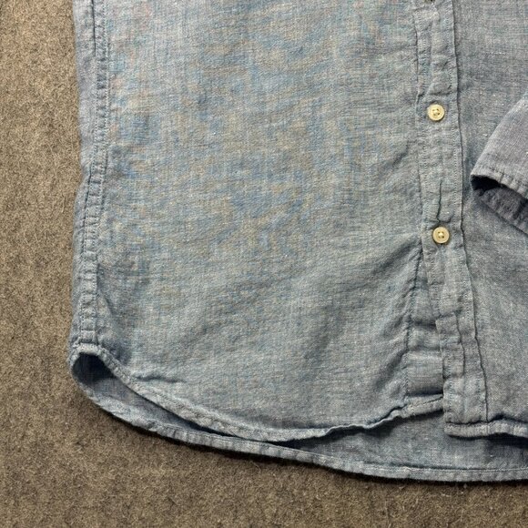 J.Crew Linen Button Up Shirt Men L Blue Solid Long Sleeve Slim Fit 46" - Picture 4 of 13